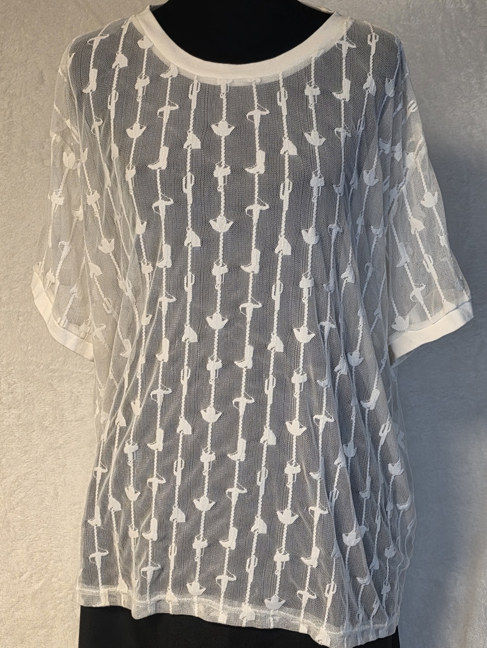 Western Sheer White Lace Embroidered Mesh Tee Coastal Cowgirl